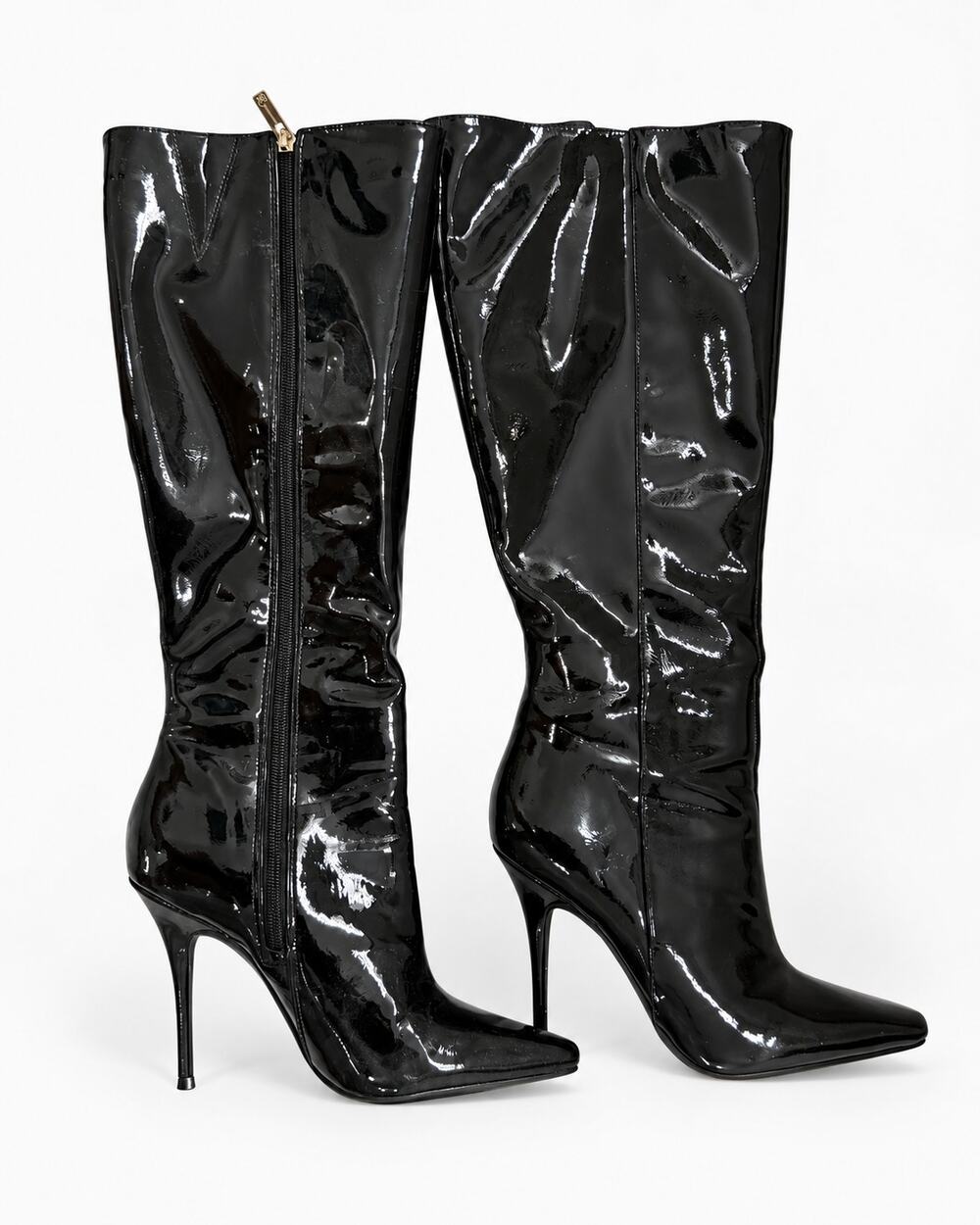 Jessica Simpson Black Patent Look Knee High Stiletto Pointed Toe Boots
